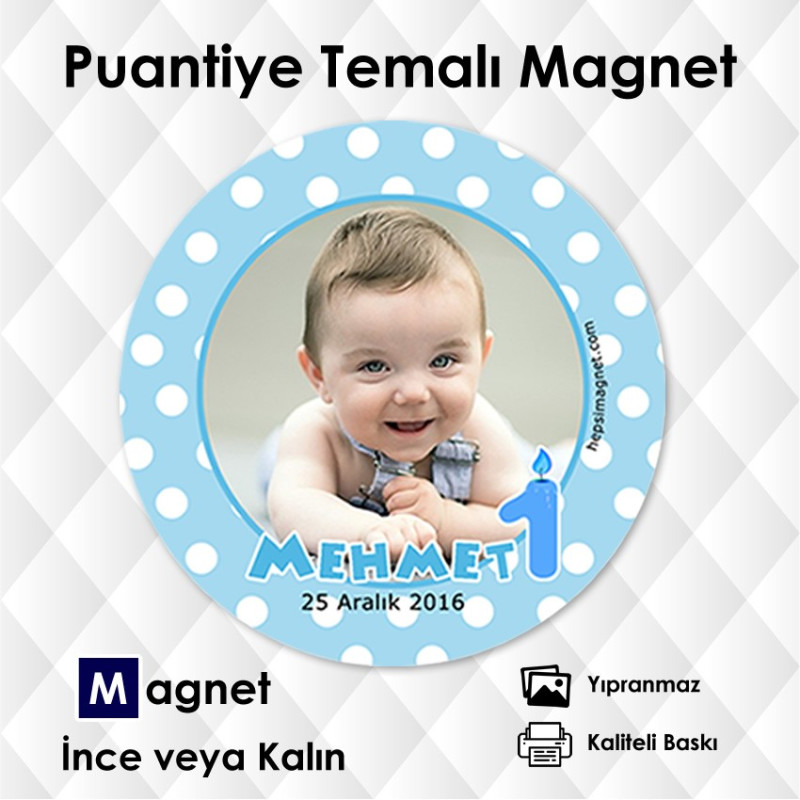 Mavi Tonlarda Puantiyeli Yuvarlak  Magnet