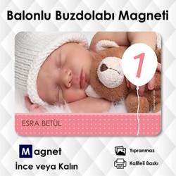 Kız Bebek  Balonlu 1 Yaş Buzdolabı Süsü