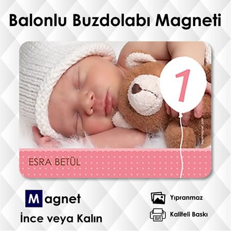 Kız Bebek Balonlu 1 Yaş Buzdolabı Süsü Kız Bebek Balonlu 1 Yaş Buzdolabı Süsü