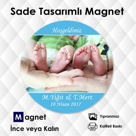 Sade Mavi Tonlarda Yuvarlak  Buzdolabı Magneti