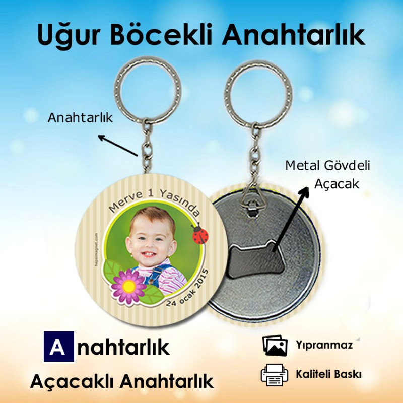 Uğur Böcekli Fotoğraflı Anahtarlık