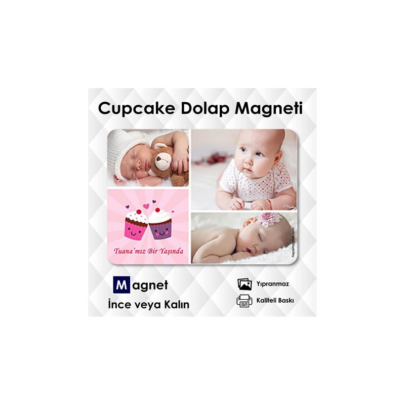 Kalpler Cupcake Doğum Günü Magnet