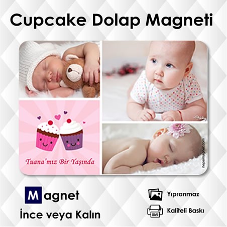 Kalpler Cupcake Doğum Günü Magnet