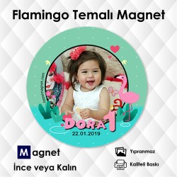 Flamingo Temalı Yuvarlak Kesim Magnetler