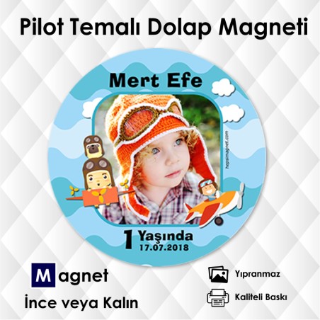 Pilot Temalı Yuvarlak Kesim Magnet