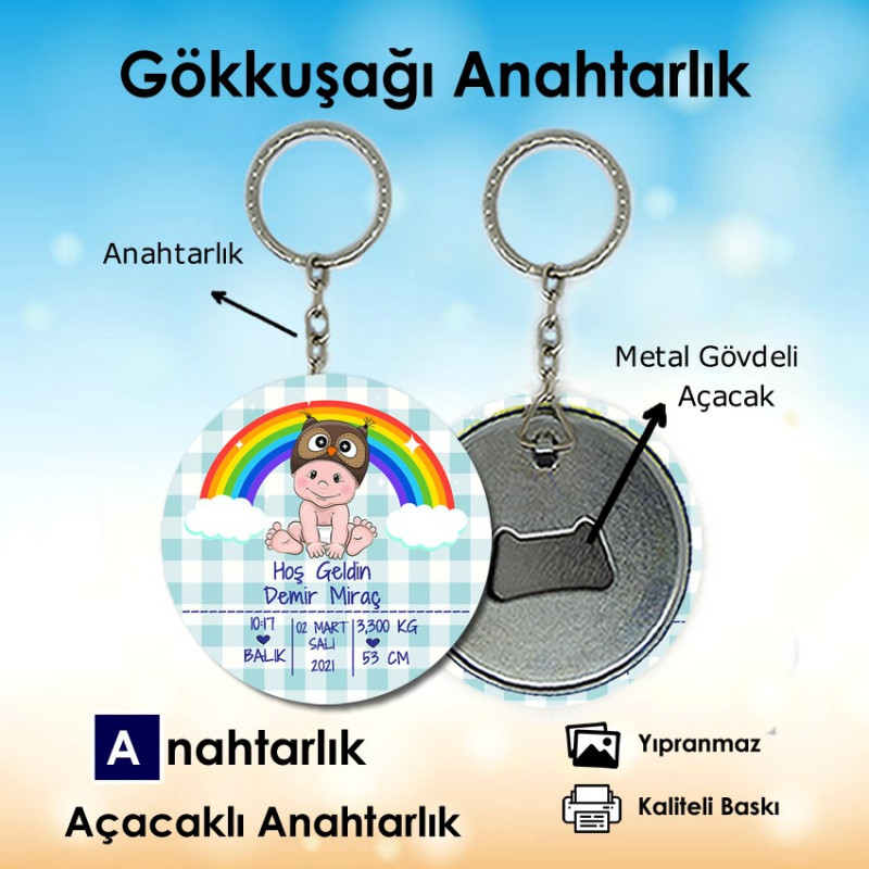 Bebek ve Gökkuşağı Temalı Açacaklı Anahtarlık