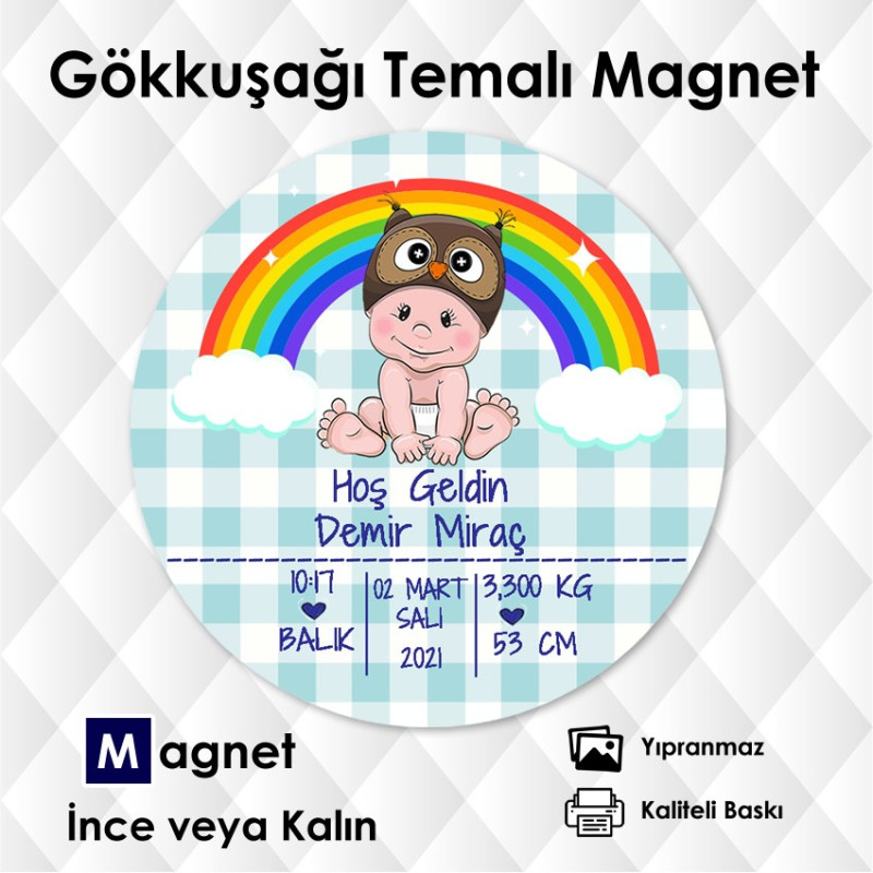 Bebek ve Gökkuşağı Temalı Yuvarlak Magnet