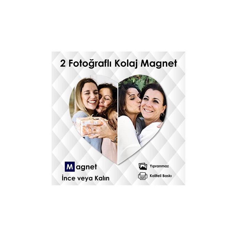 2 Fotoğraflı Kalp Şekilli Kolaj Magnet Kod:kolaj11