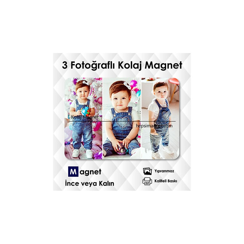 3 Fotoğraflı Kolaj Magnet