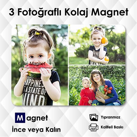 3 Fotoğraflı Kolajlı Buzdolabı Süsü