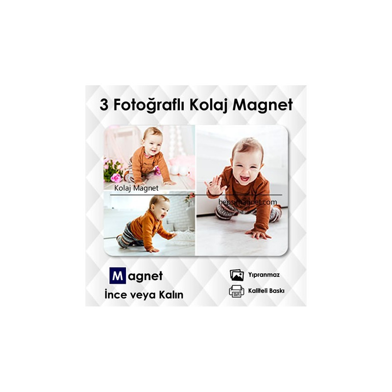 3 Fotoğraflı Kolajlı Kişiye Özel Buzdolabı Magneti