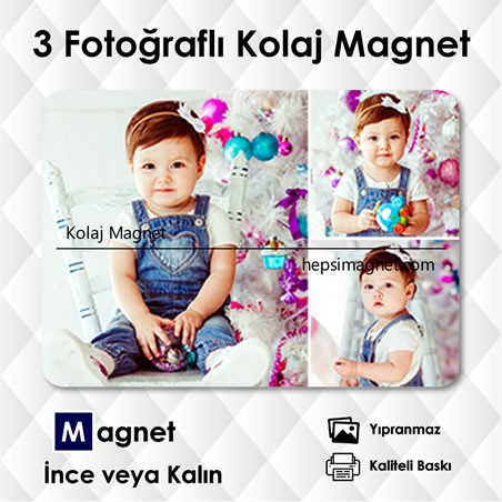 3 Fotoğraflı Kolajlı Size Özel Buzdolabı Magneti