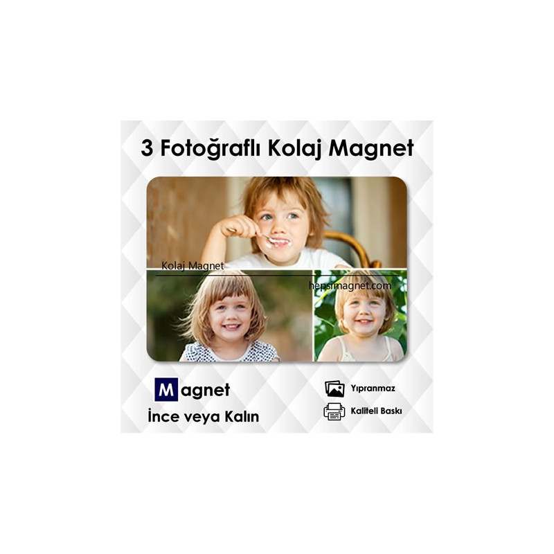 3 Resimli Kişiye Özel Kolaj Magnet