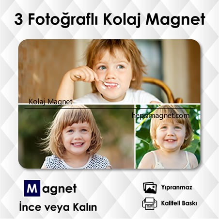 3 Resimli Kişiye Özel Kolaj Magnet