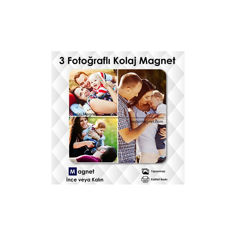 Yolladığınız 3 Adet Fotoğrafdan Kolaj Magnet