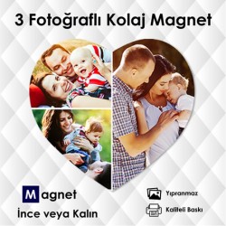 Kalp Şekilli 3 Fotoğraflı Kolaj Magnet