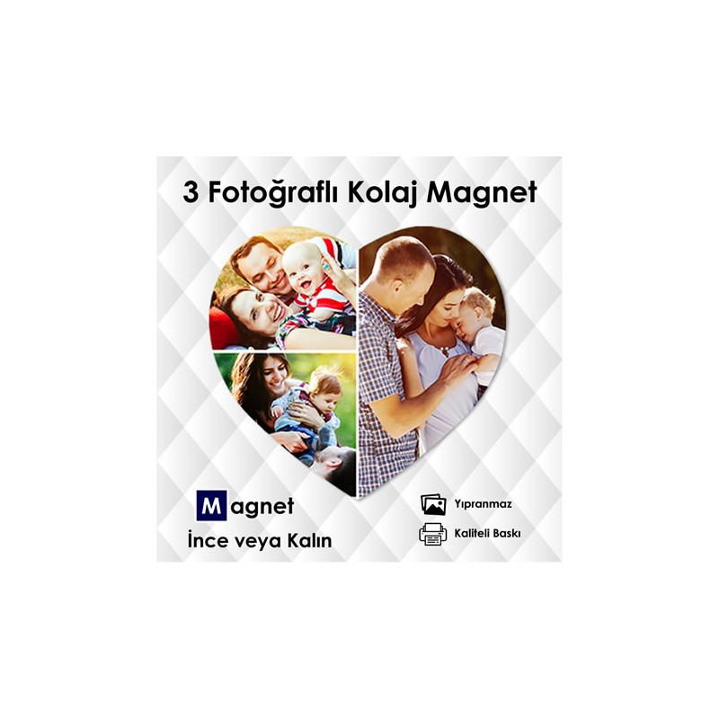 Kalp Şekilli 3 Fotoğraflı Kolaj Magnet