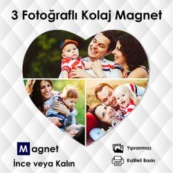 3 Fotoğraflı Kalp Şeklinde Kolajlı Buzdolabı Magnet