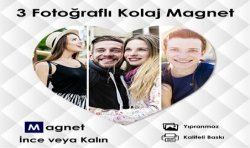 3 Fotoğraflı Kalp Şekilli Özel Kesim Kolaj Magnet