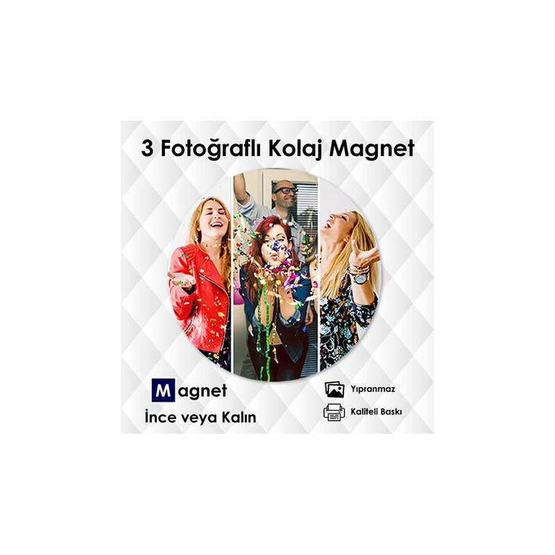 3 Fotoğraflı Yuvarlak Kolaj Magnet