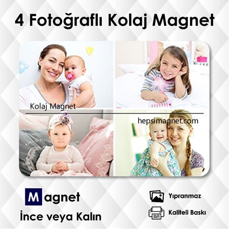 4 Fotoğraflı Kolajlı Hazırlanmış Magnetli Süsler