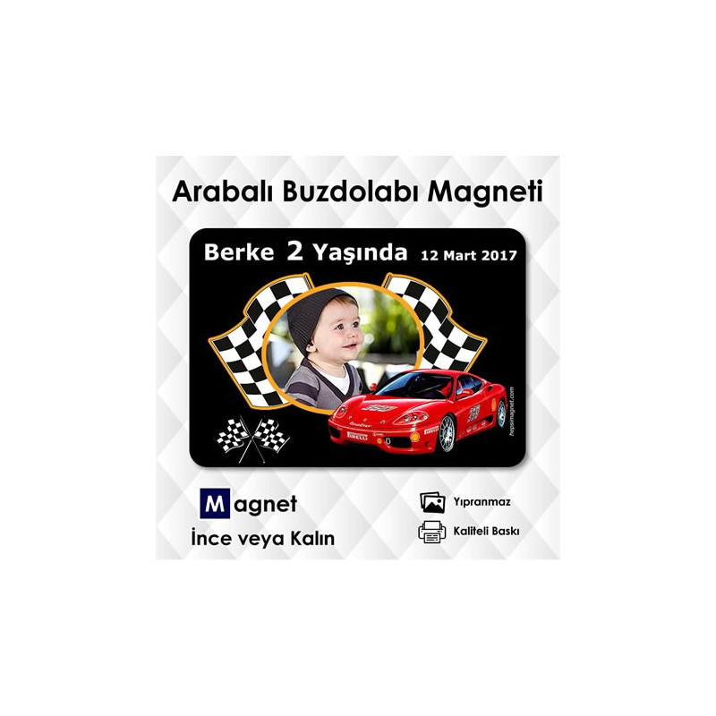 Kırmızı Araba Temalı Foto Magnet