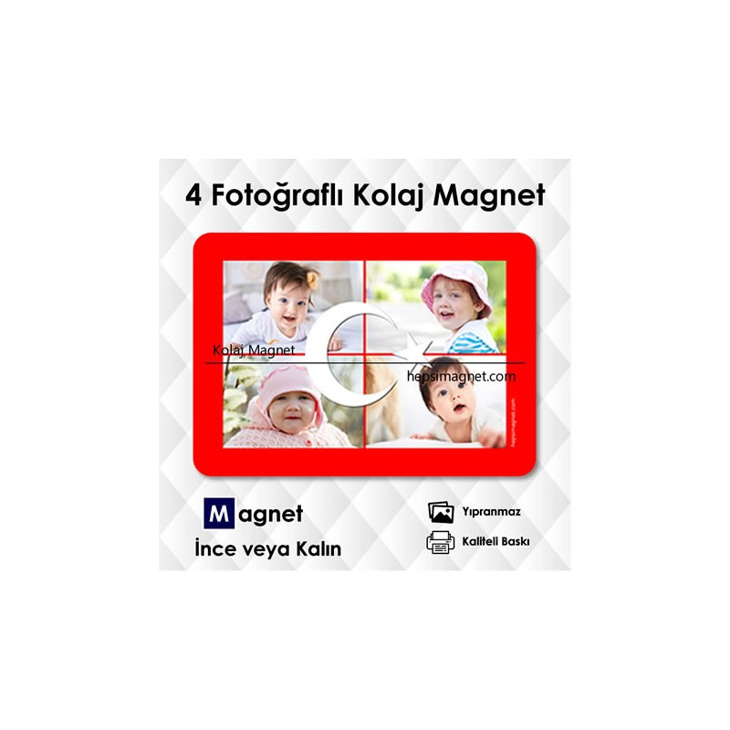 Türk Bayrağı Temalı 4 Fotoğraflı Kolaj Magnet