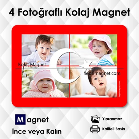 Türk Bayrağı Temalı 4 Fotoğraflı Kolaj Magnet