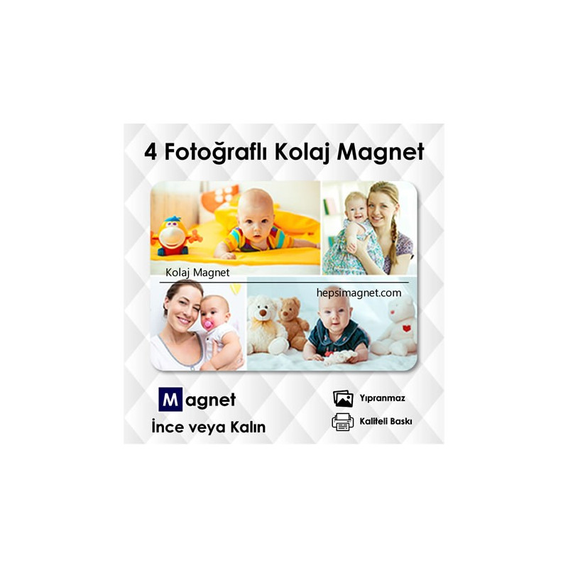 4 Fotoğraflı Kolajlı Kişiye Özel Magnet