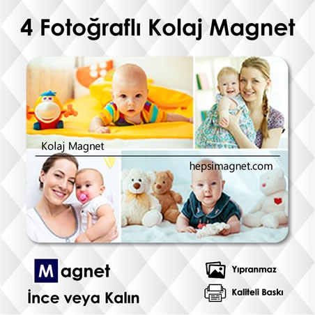 4 Fotoğraflı Kolajlı Kişiye Özel Magnet