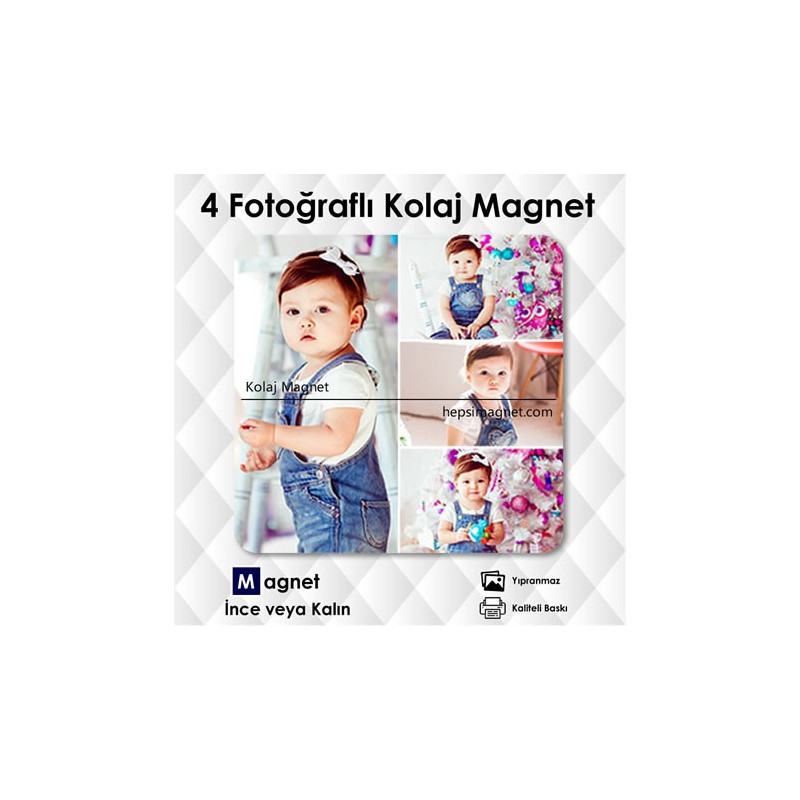 4 Fotoğraflı Kolajlı Kişiye Özel Magnet