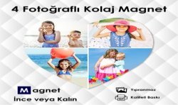 4 Fotoğraflı Kalp Şeklinde Kolajlı Buzdolabı Magneti