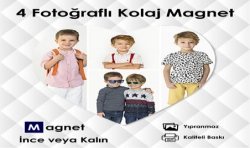 4 Fotoğraflı Kalp Şeklinde Kolajlı Özel Kesim Buzdolabı Magneti