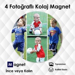 4 Fotoğraflı Yuvarlak Özel Kesim Kolaj Magnet