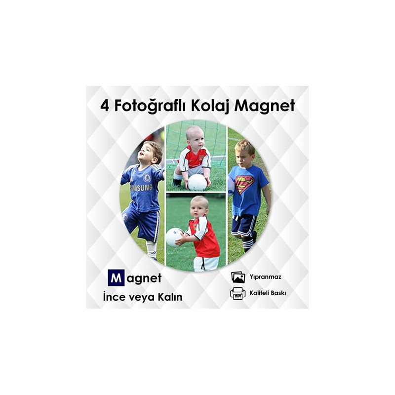 4 Fotoğraflı Yuvarlak Özel Kesim Kolaj Magnet