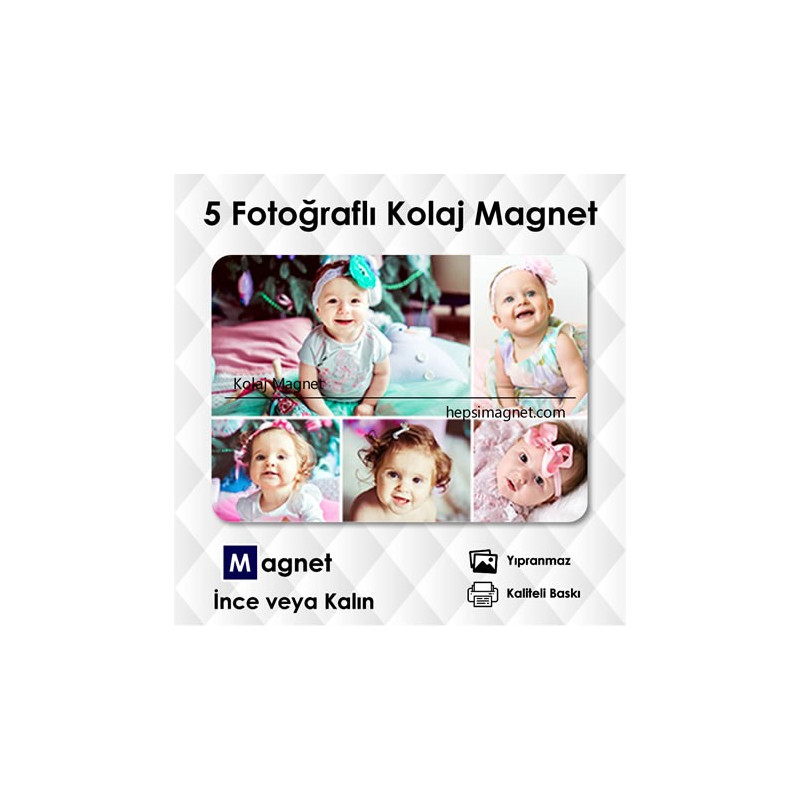 Kişiye Özel 5 Fotoğraflı Kolajlı Kişiye Özel Magnet