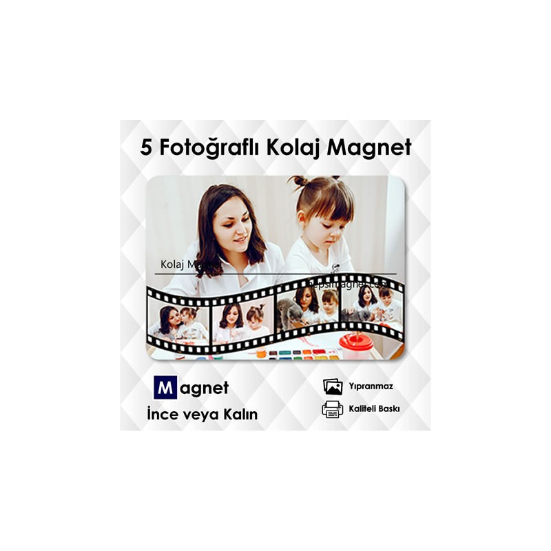 5 Fotoğraflı Kolajlı Film Şeritli Magnet
