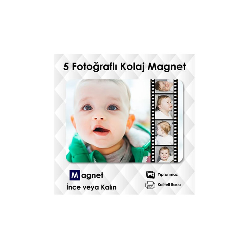 5 Fotoğraflı Film Şeritli Kolajlı Magnet