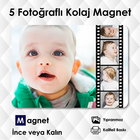 5 Fotoğraflı Film Şeritli Kolajlı Magnet