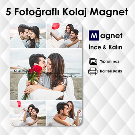 5 Fotoğraflı Kolajlı Kişiye Özel Buzdolabı Magneti