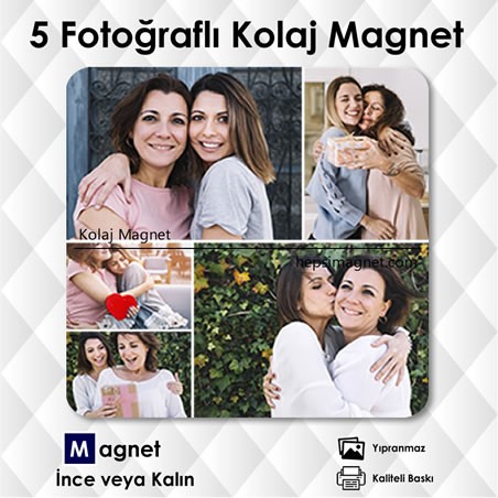 5 Fotoğraflı Kolajlı Kişiye Özel Buzdolabı Magneti