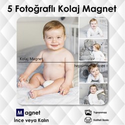 5 Fotoğraflı Kolajlı Kişiye Özel Dolap Magneti
