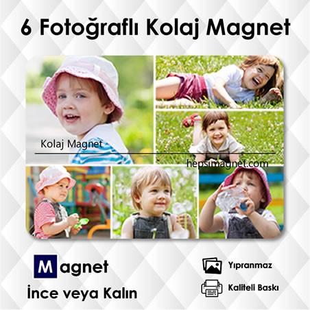 6 Resimli Kolajlı Kişiye Özel Magnet