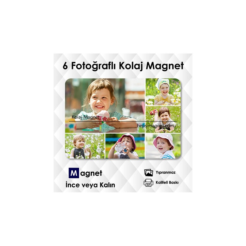 6 Resimli Kolajlı Kişiye Özel Magnet