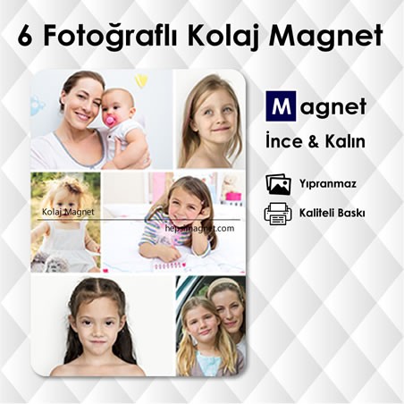 6 Resimli Kolajlı Kişiye Özel Magnet