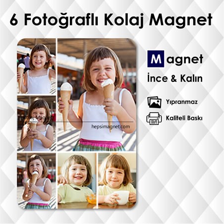 6 Resimli Kolajlı Kişiye Özel Magnet