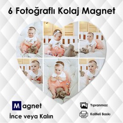 6 Resimli Özel Kesim Kalp Şekilli Kolaj Magnet