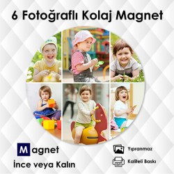 6 Fotoğraflı Yuvarlak Özel Kesim Kolaj Magnet