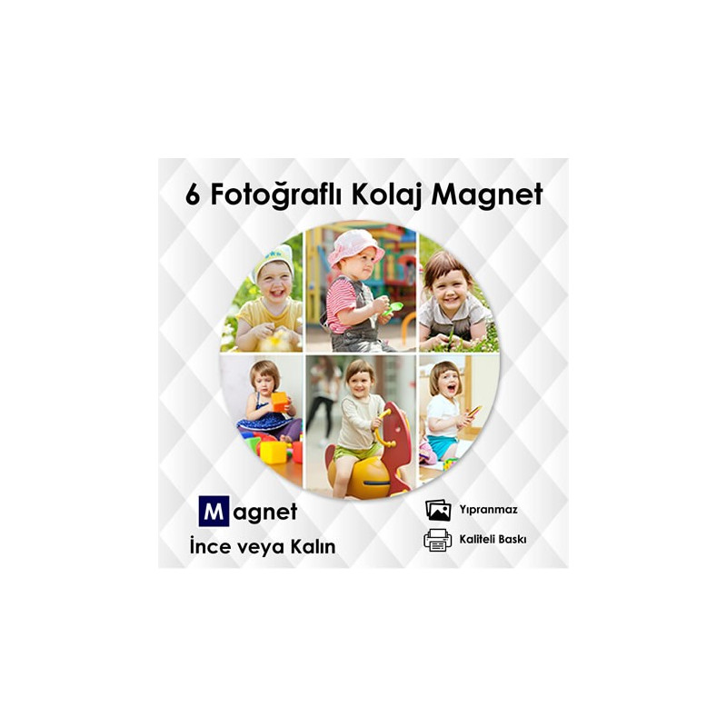 6 Fotoğraflı Yuvarlak Özel Kesim Kolaj Magnet