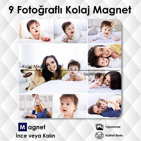 9' lu Kolajlı Fotoğrafdan Magnet